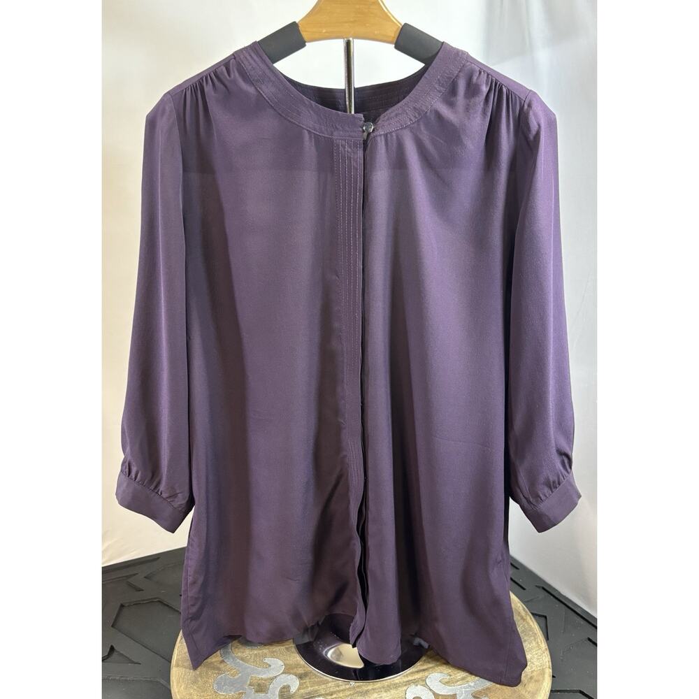 Banana Republic Silk Blouse Petite 6 Purple Minimalist 3/4 Sleeve Top Chic